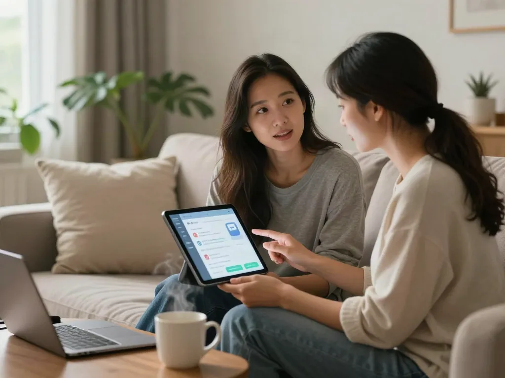 Engaging sex ai chat session on a tablet in a cozy setting.