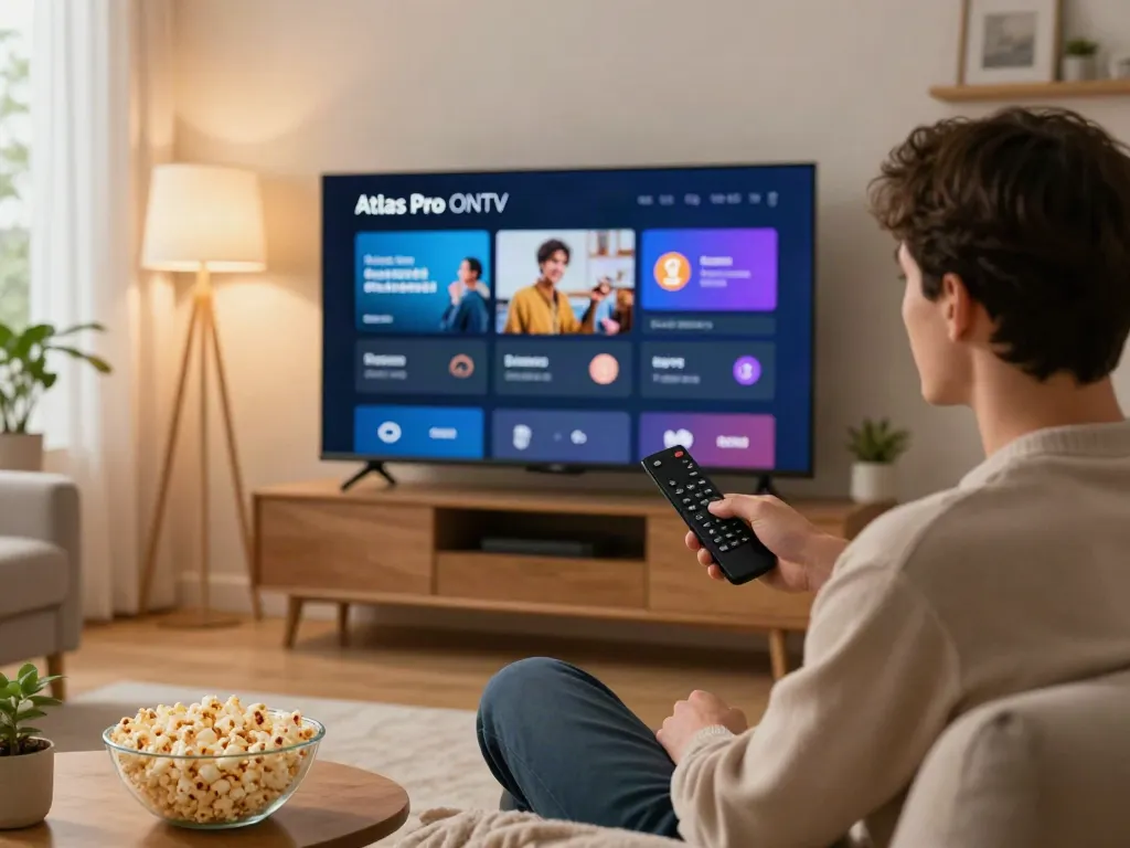 Expérience de divertissement avec Atlas Pro ONTV dans un salon accueillant.